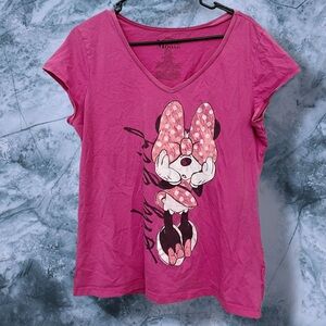 Disney Minnie Mouse‎ Pink V-Neck Graphic Tee Shirt